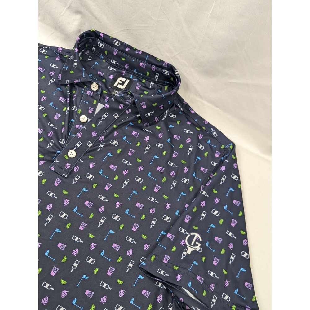 FootJoy Polo Shirt AOP Medium Golf Performance Stretch Drinks Print The‎ Greens
